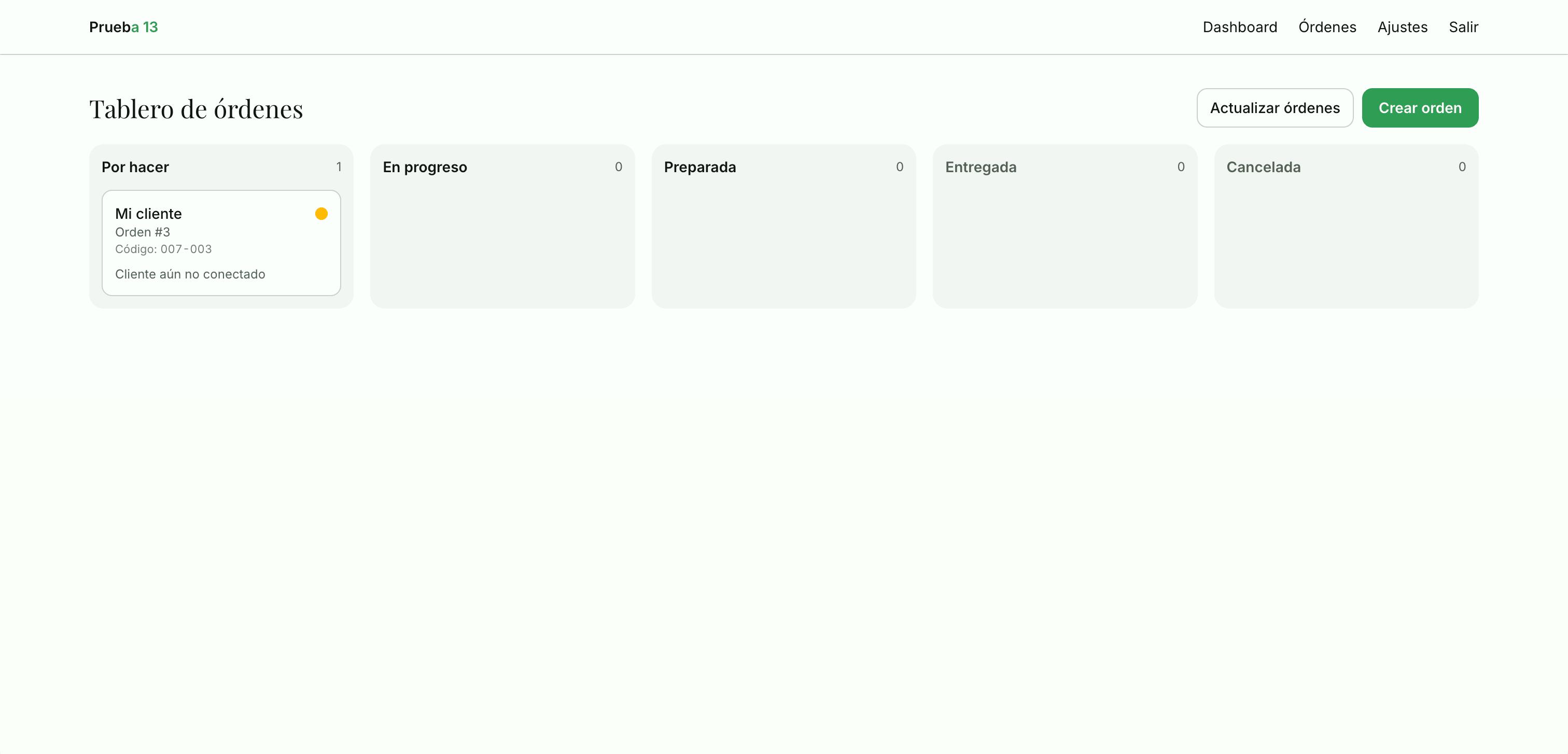 Tablero Kanban de órdenes de Biper